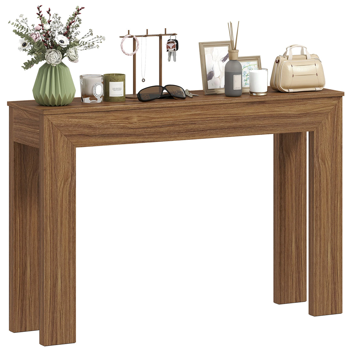 Modern Narrow Console Table 120cm Entryway Sofa Table Behind Couch Living Room Hallway Walnut
