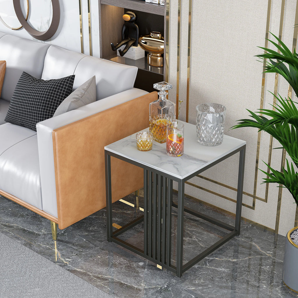 Square 40 x 40 x 45 cm Sintered Stone Iron End Table for Sofa Side Nightstand