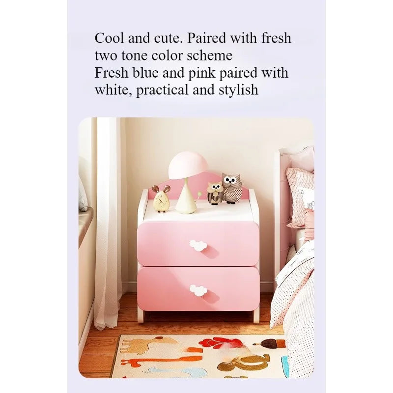 Modern Kids Bedside Table Cute Cream Style Bedroom Storage Locker Nightstand