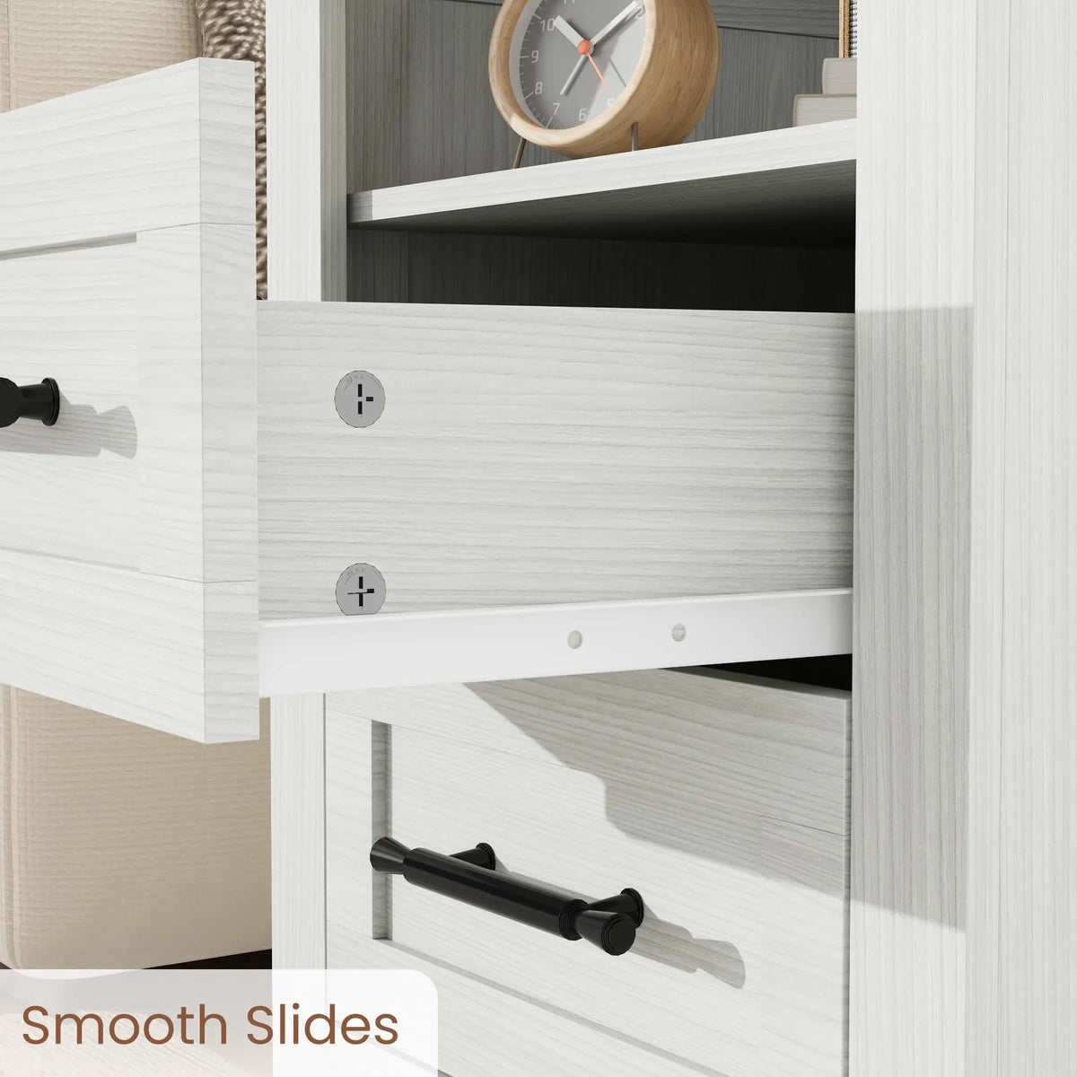Farmhouse Nightstand with Charging Station 2 Drawers and Open Shelf Bedside Table