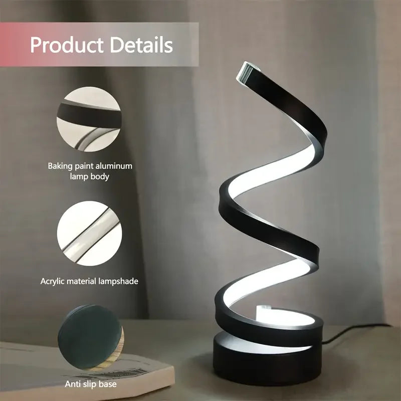 Modern Wavy Arc Desk Lamp Three-Color Dimming USB Powered