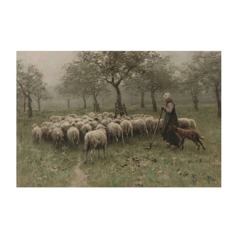 Vintage Sheep Landscape Canvas Painting Poster for Home Decor