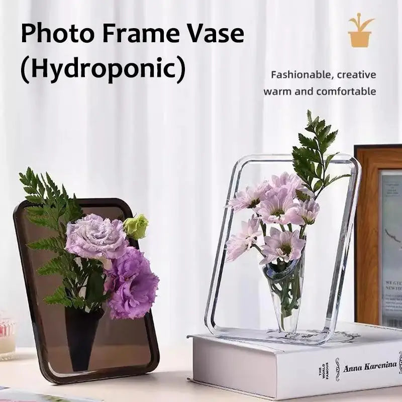 Modern Acrylic Photo Frame Flower Vase for Home Decor