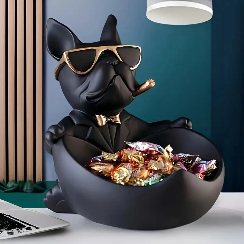 Creative Cool Dog Resin Statue Storage Box for Tabletop Decor