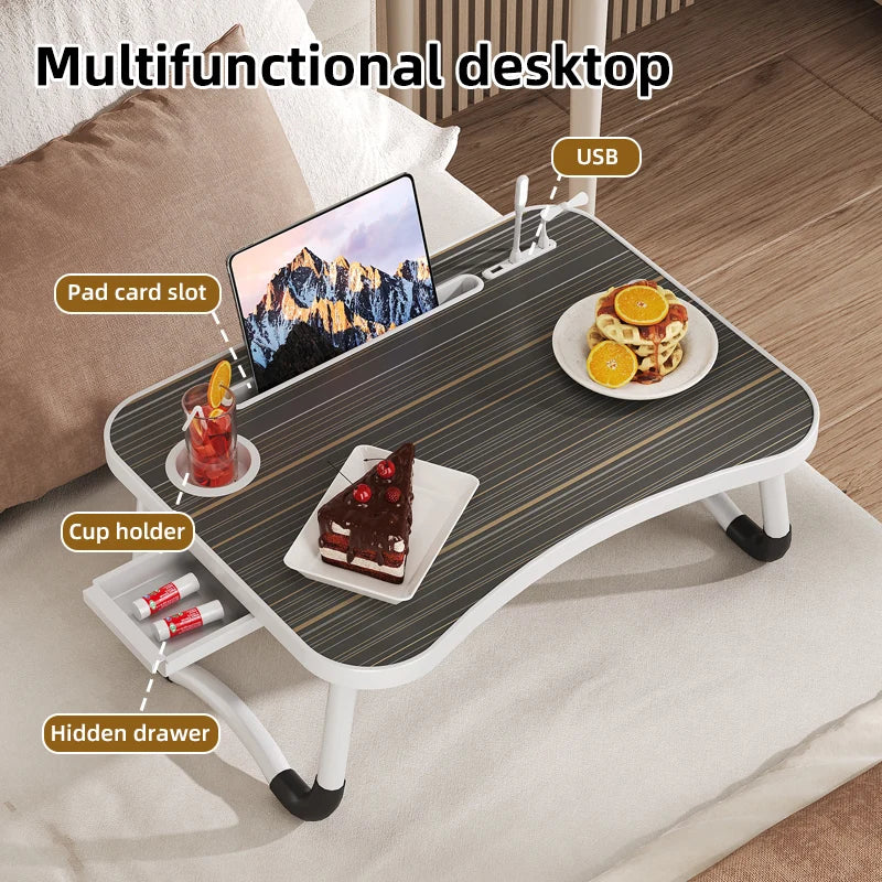 Lap Desk with Tablet Slot, Foldable Laptop Table with Storage Drawer for Bed