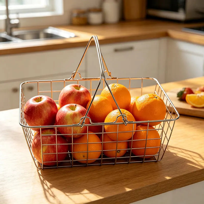Modern Metal Handheld Shopping Storage Basket Tabletop Ornament for Home Decor