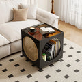 Round Rattan Glass Top Storage Coffee Table for Living Room