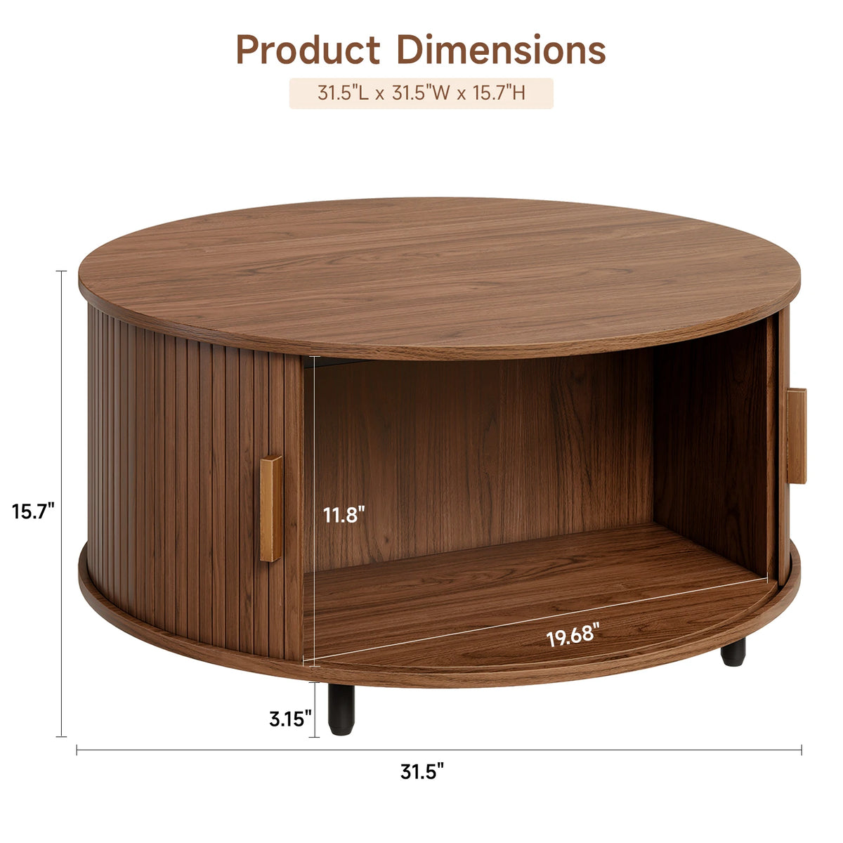Round Coffee Table with Storage 80x80x40 cm Walnut