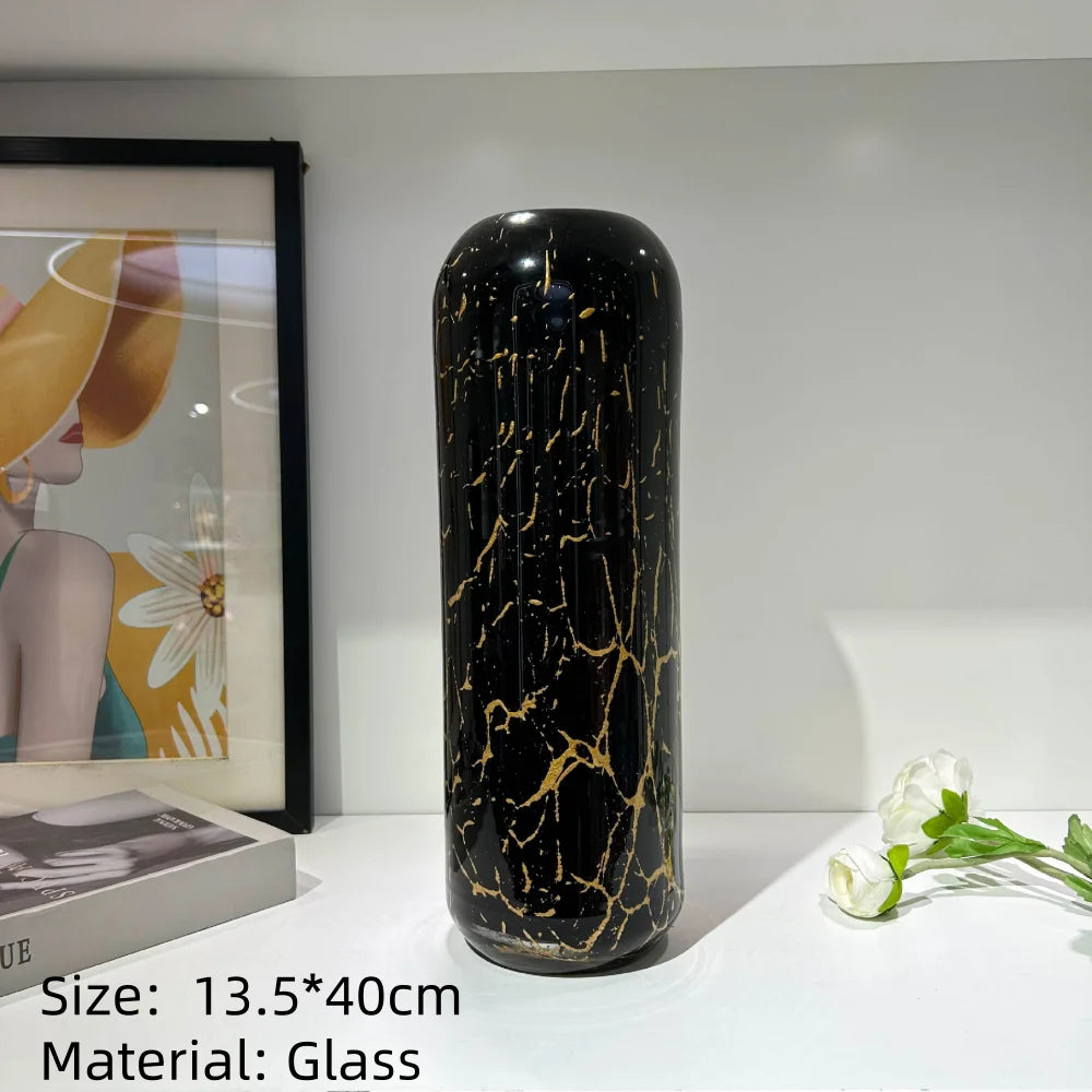 Modern Hand Blown Glass Flower Vase Tabletop Ornament for Home Decor