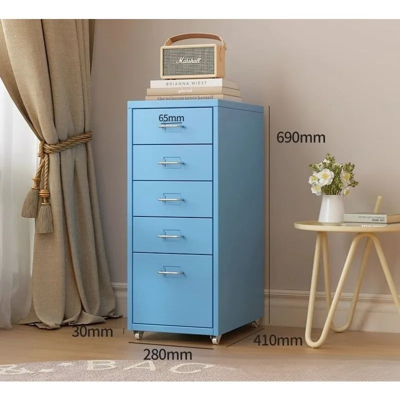 Narrow Metal Drawer Storage Cabinet Bedside Table with Silent Slides