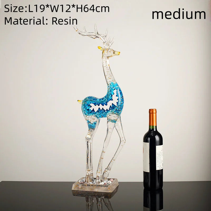Modern Transparent Gold Foil Elk Sculpture Tabletop Figurine for Home Decor