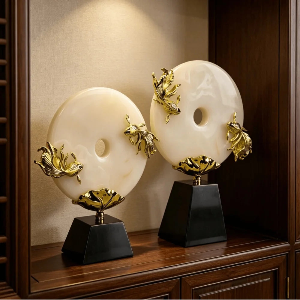 Modern Jade Donut Sculpture Tabletop Figurine for Home Decor