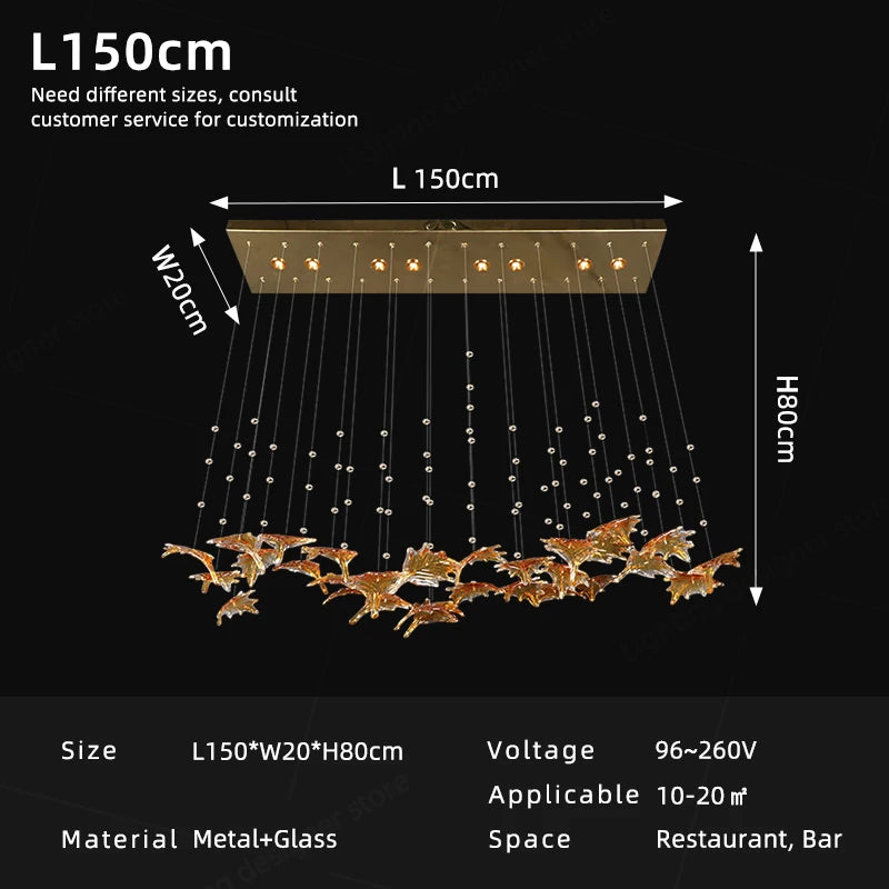 Modern Maple Leaf Glass LED Pendant Light Kitchen Island Dining Table Chandelier