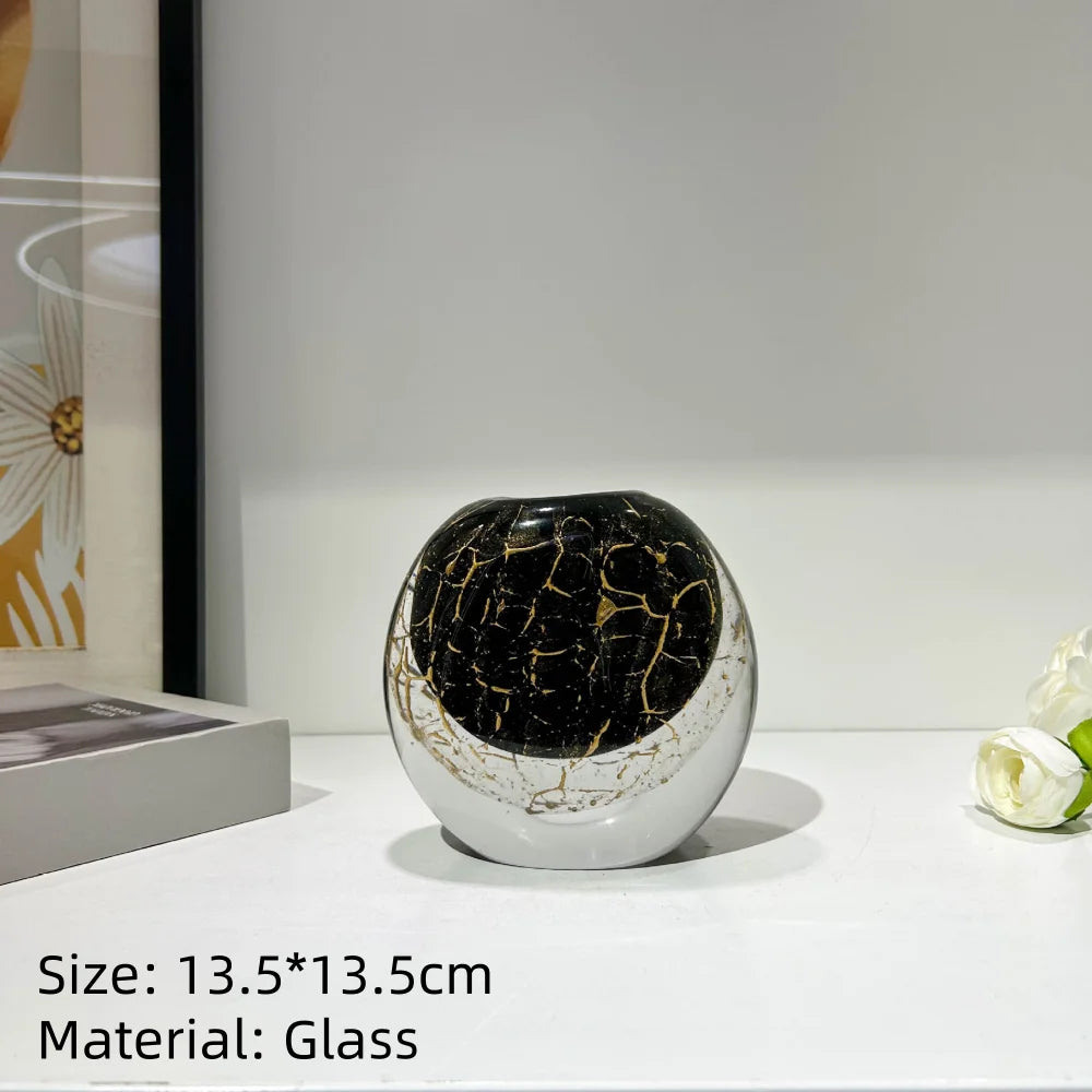 Modern Hand Blown Glass Flower Vase Tabletop Ornament for Home Decor