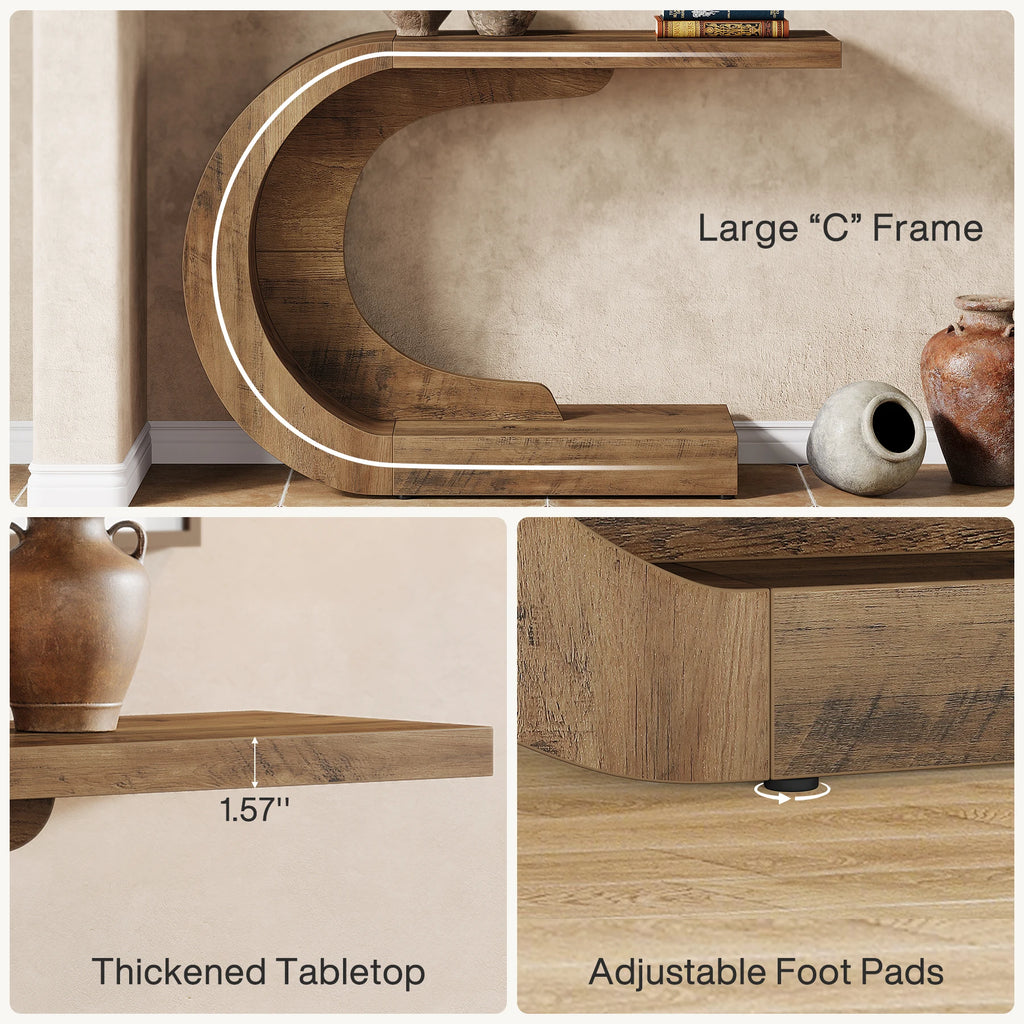 Modern 110 cm C-Shaped Console Table Entryway Sofa Table Behind Couch Living Room Hallway Brown