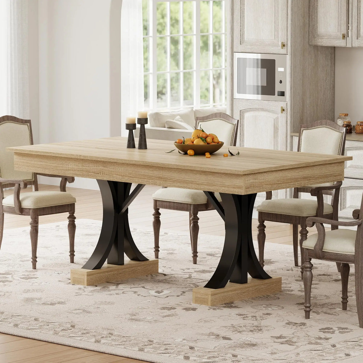 180.3cm Dining Table with 2 Drawers Industrial Rectangular Kitchen Table