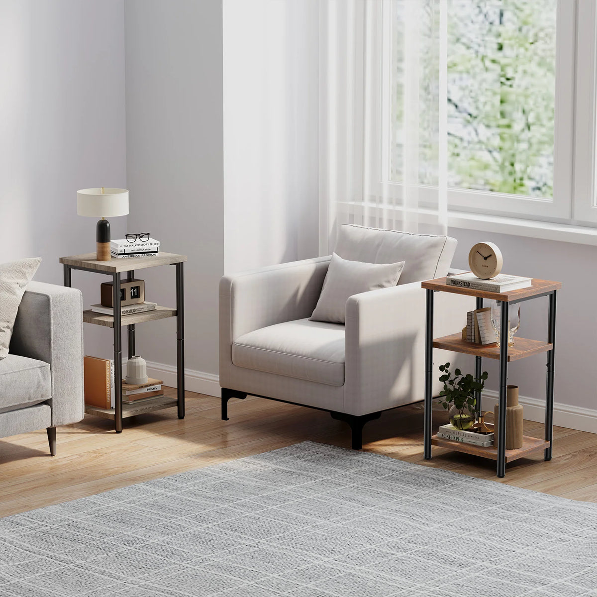 3-Tier Wooden Lift-Top Coffee Table Set with Storage