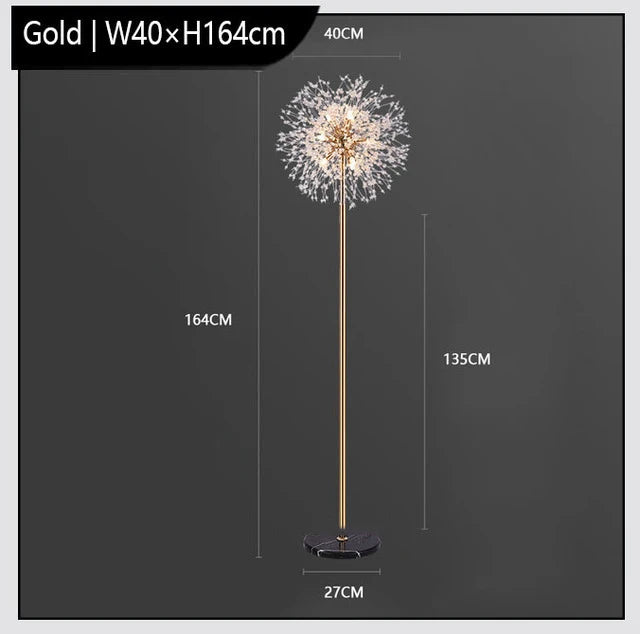 Modern Crystal LED Dandelion Floor Lamp Gold Chrome for Living Room Dining Room