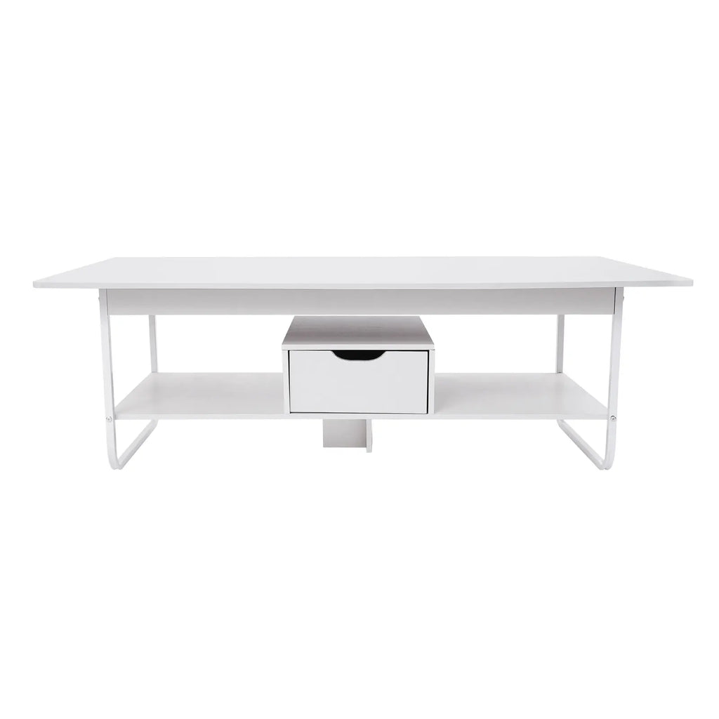 White 2-Tier Rectangular Coffee Table with Drawer