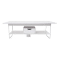 White 2-Tier Rectangular Coffee Table with Drawer