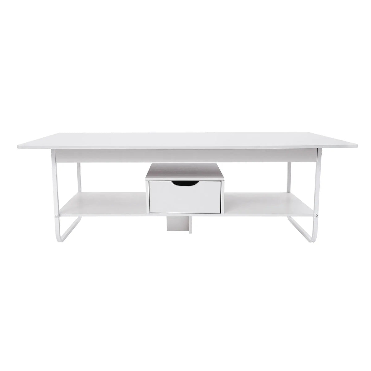White 2-Tier Rectangular Coffee Table with Drawer