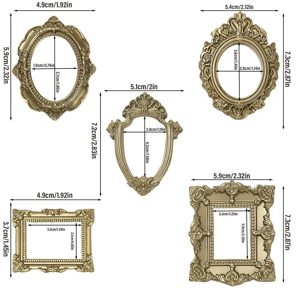 Vintage Miniature Resin Picture Frames Set Bronze Gold Wall Table Decor 5-Pack