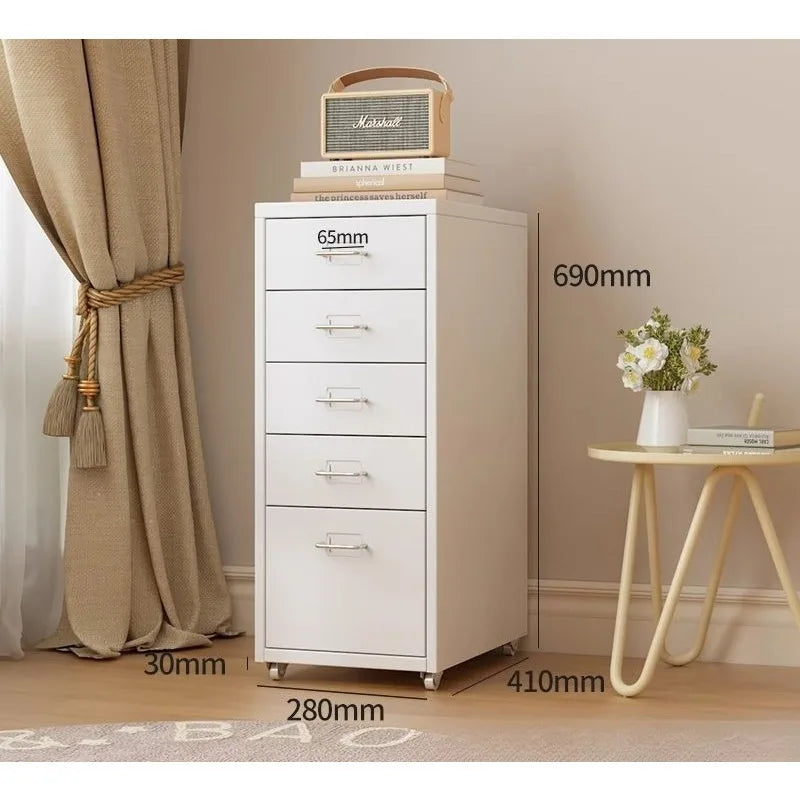 Narrow Metal Drawer Storage Cabinet Bedside Table with Silent Slides