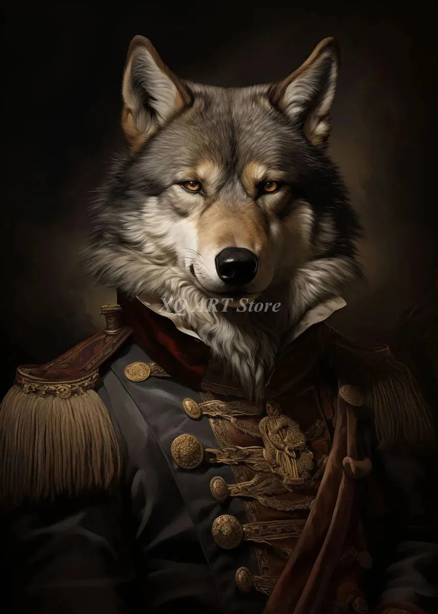 Vintage Victorian Renaissance Animal Portrait Canvas Wall Art Painting for Living Room
