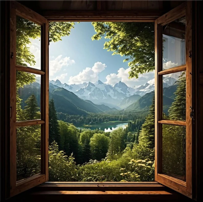 Modern 3D Open Window Landscape Canvas Painting Poster for Home Decor