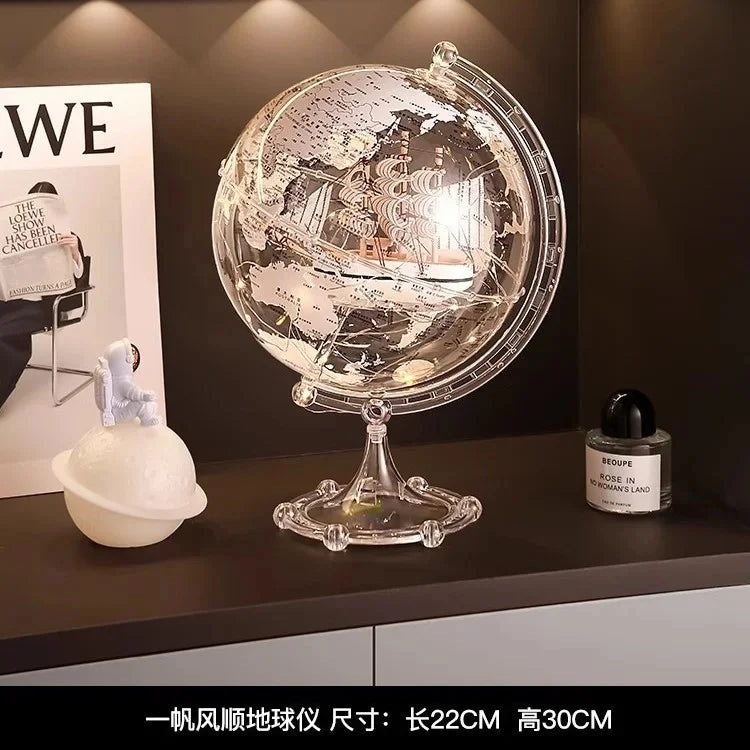 Modern Luxury Metal Globe Sailboat Statue Figurine for Tabletop Decor