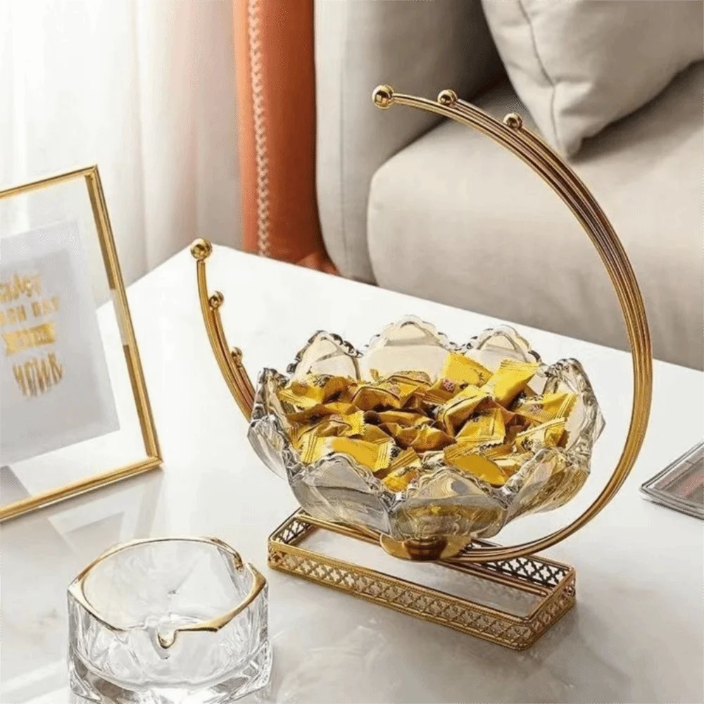 Modern Glass Flower Basket Decorative Tray for Tabletop Decor