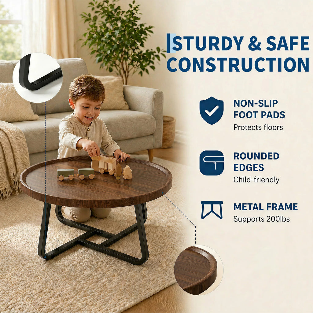 50 cm Minimalist Round Side Table Small Coffee Tea End Table with Metal Frame for Living Room Bedroom Decor
