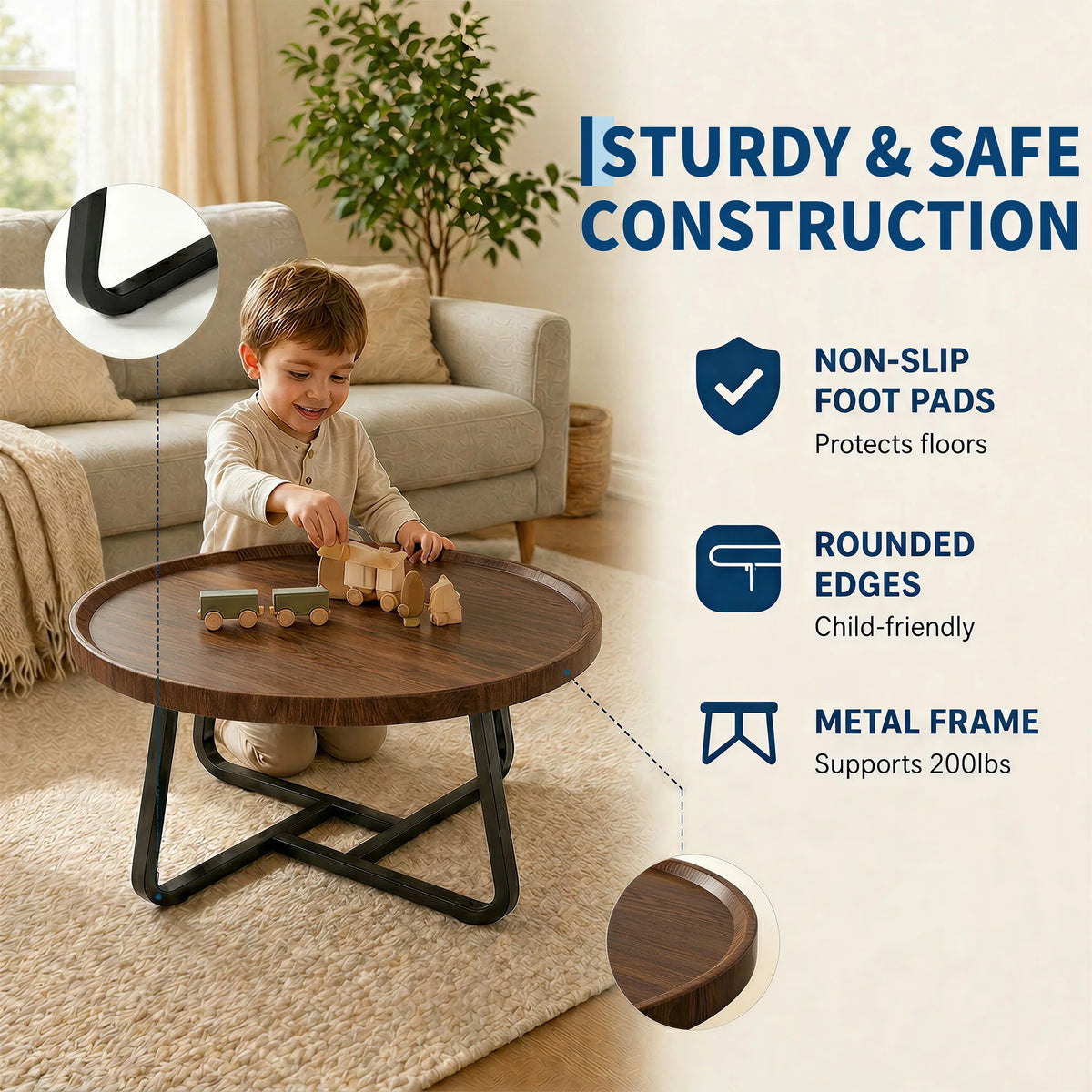 50 cm Minimalist Round Side Table Small Coffee Tea End Table with Metal Frame for Living Room Bedroom Decor