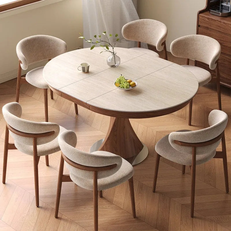 Modern Sintered Stone Dining Table Curved Edge Extendable Kitchen