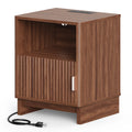 45cm Modern Fluted Bedside Table Wooden Nightstand with Charging Station