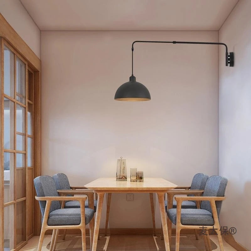 Industrial Long Pole Swing Arm Black Wall Light LED Adjustable Rotary Hanging Bedside Light Dining Table Home Living Room Decor