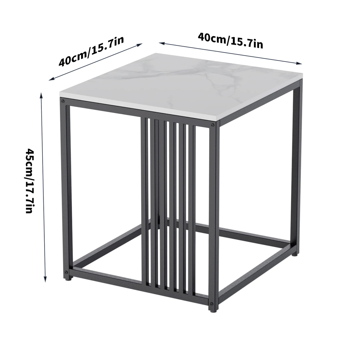 Square 40 x 40 x 45 cm Sintered Stone Iron End Table for Sofa Side Nightstand