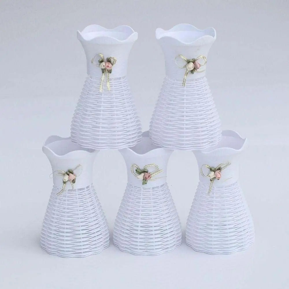 Modern Plastic Artificial Rattan Vase Basket for Desk Decor