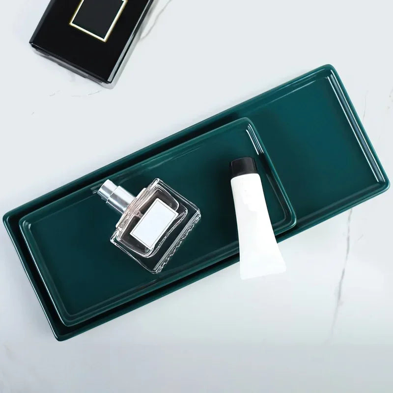 Rectangular Ceramic Storage Tray Plate for Bathroom Living Room