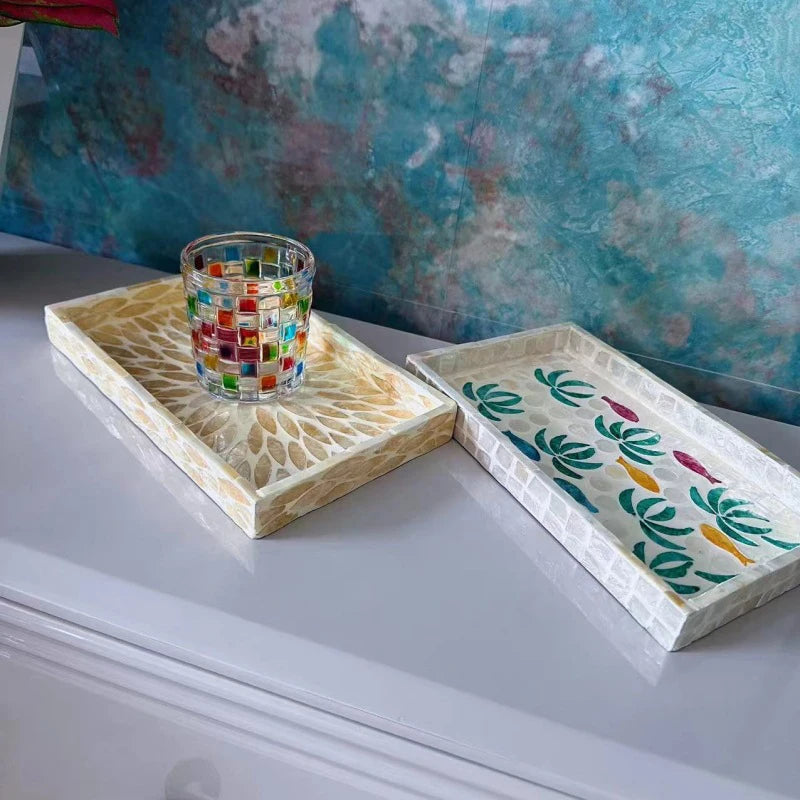 Nordic Colorful Shell Wooden Fruit Plate Jewelry Tray Home Decor