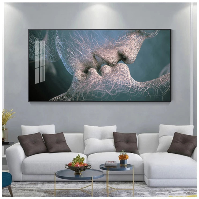 Modern Abstract Kiss Canvas Wall Art Print for Living Room