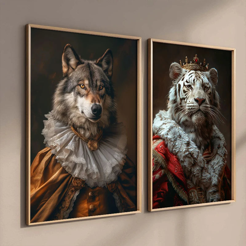 Vintage Victorian Renaissance Animal Portrait Canvas Wall Art Painting for Living Room