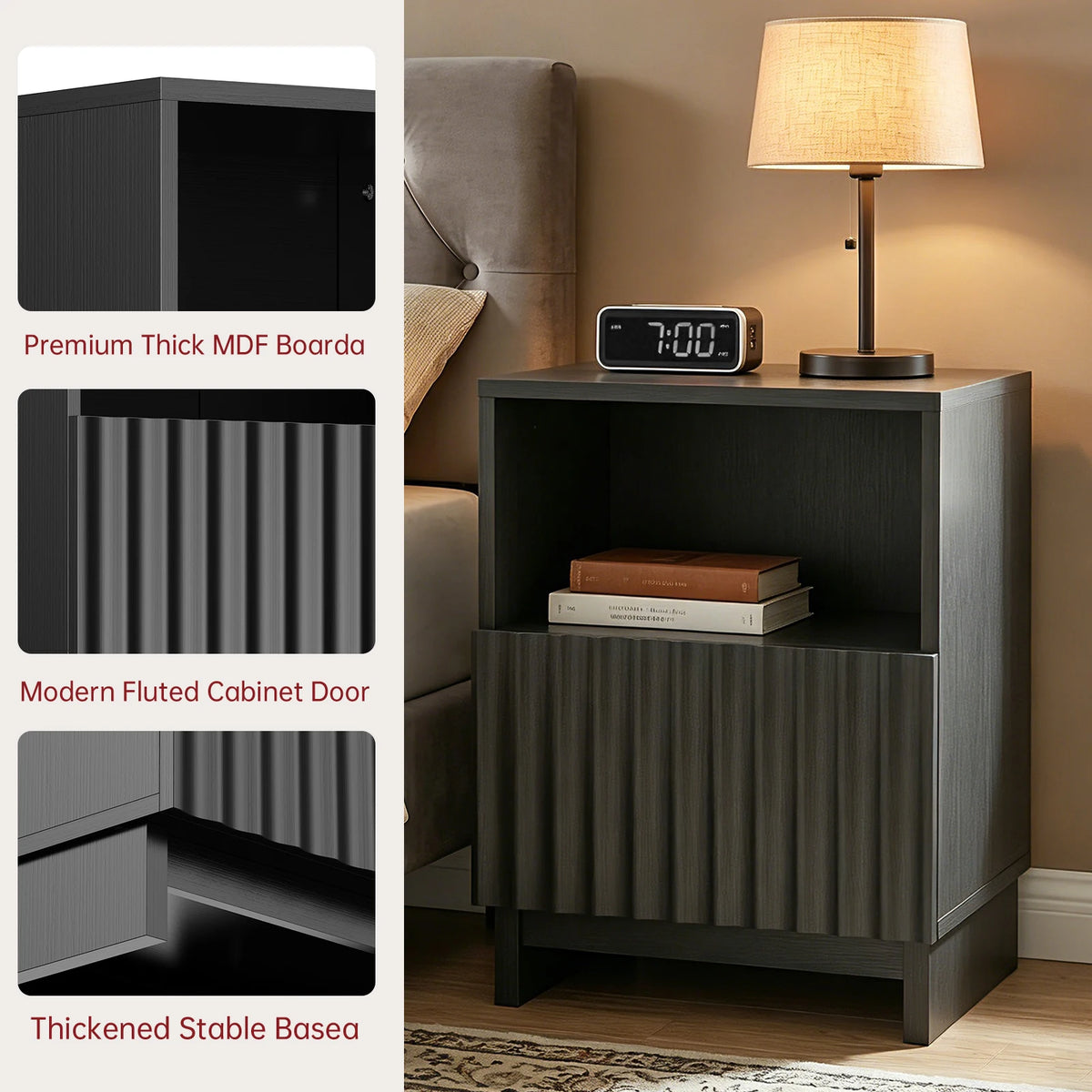 45cm Modern Bedside Table Wooden Nightstand with Storage Cabinet