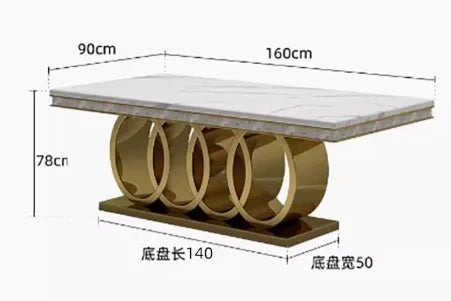 160cm Modern Dining Table Set with 6 Chairs Gold Metal Base Marble Top