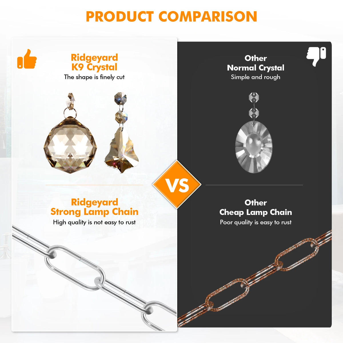 10-Light Clear Cognac Crystal Chandelier Ceiling Light Gold