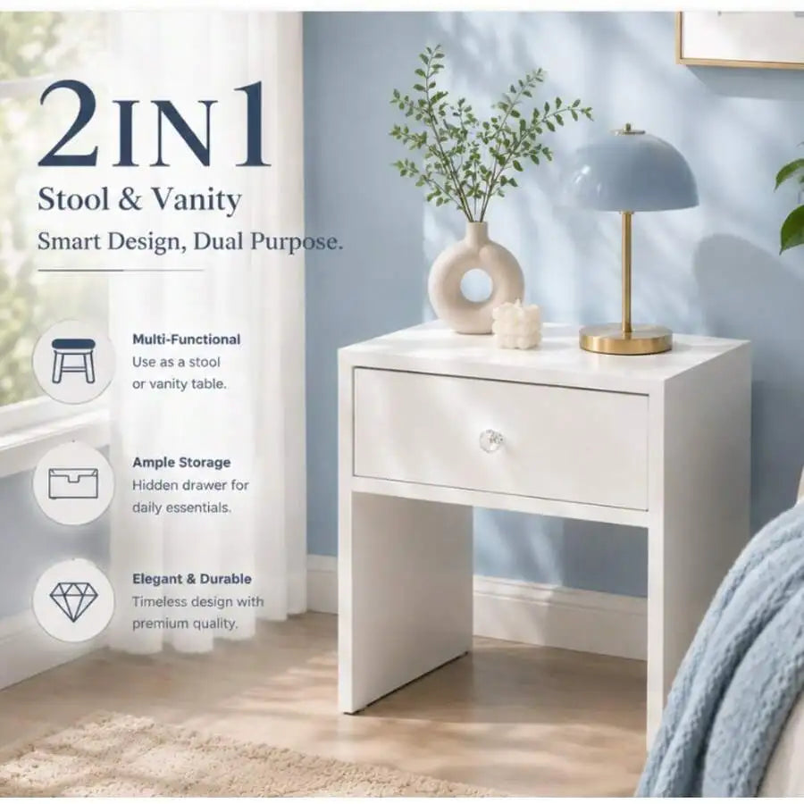 Modern 53 cm 2-in-1 Storage Stool Nightstand Bedside Table End Table