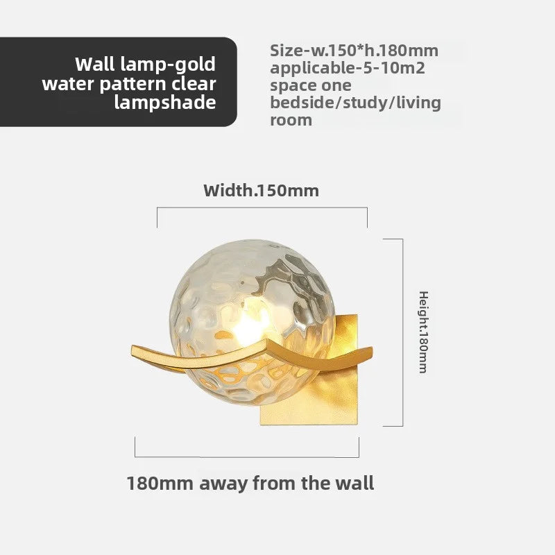 Modern Glass Ball LED Moon Wall Lamp Gold Decoration Light for Bedroom Bedside Hotel Porch