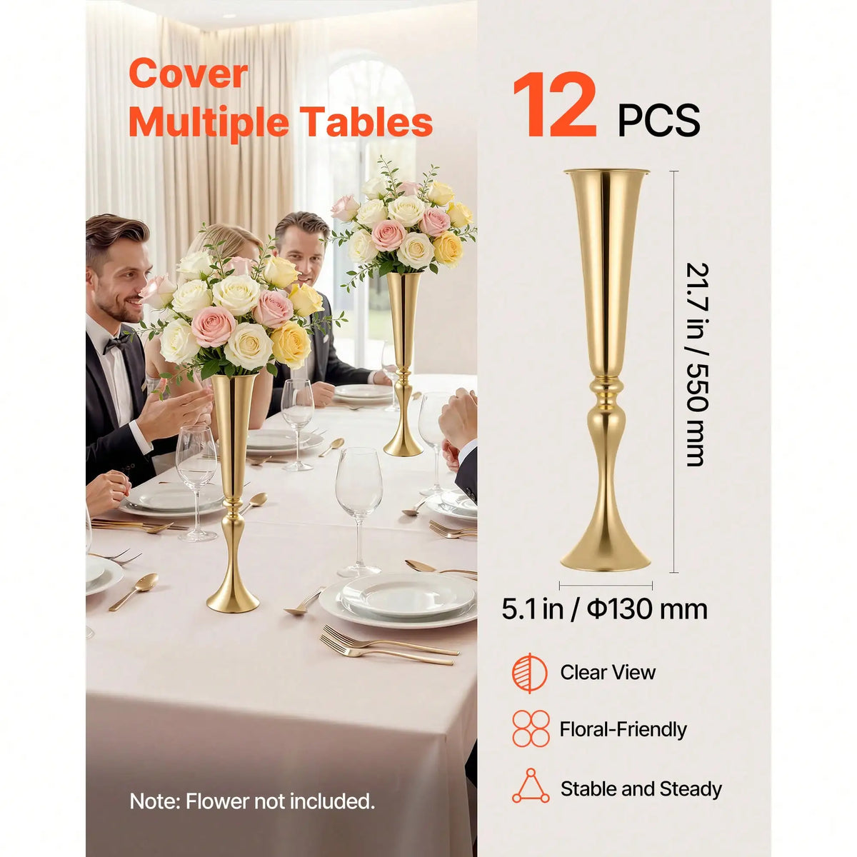 Modern Trumpet Metal Flower Vase for Tabletop Decor