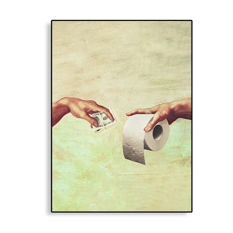 Retro Funny Toilet Paper Canvas Painting Poster for Home Decor