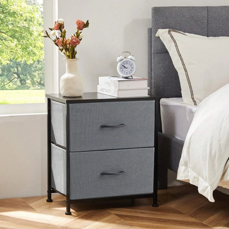 51cm Modern 2-Drawer Nightstand Wooden Bedside Table with Fabric Drawers